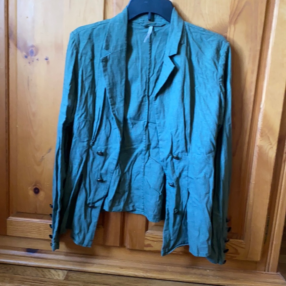 Free People Linen Blend Olive Green Blazer